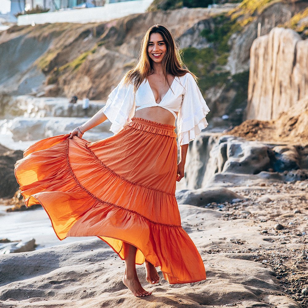 Orange maxi cheap skirt boho