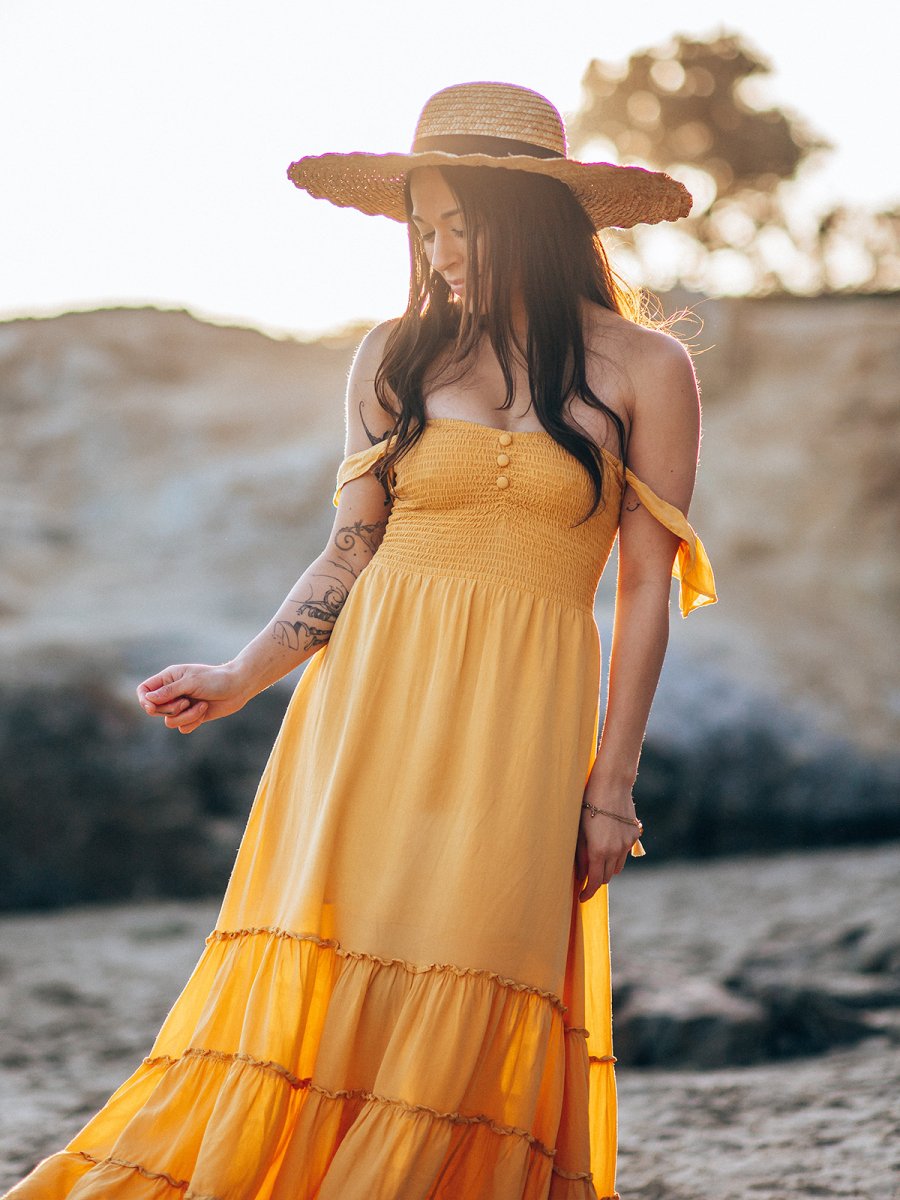 Belle Maxi Dress in Daylily Yellow | Boho Chic Dresses with Pockets by Cocopiña