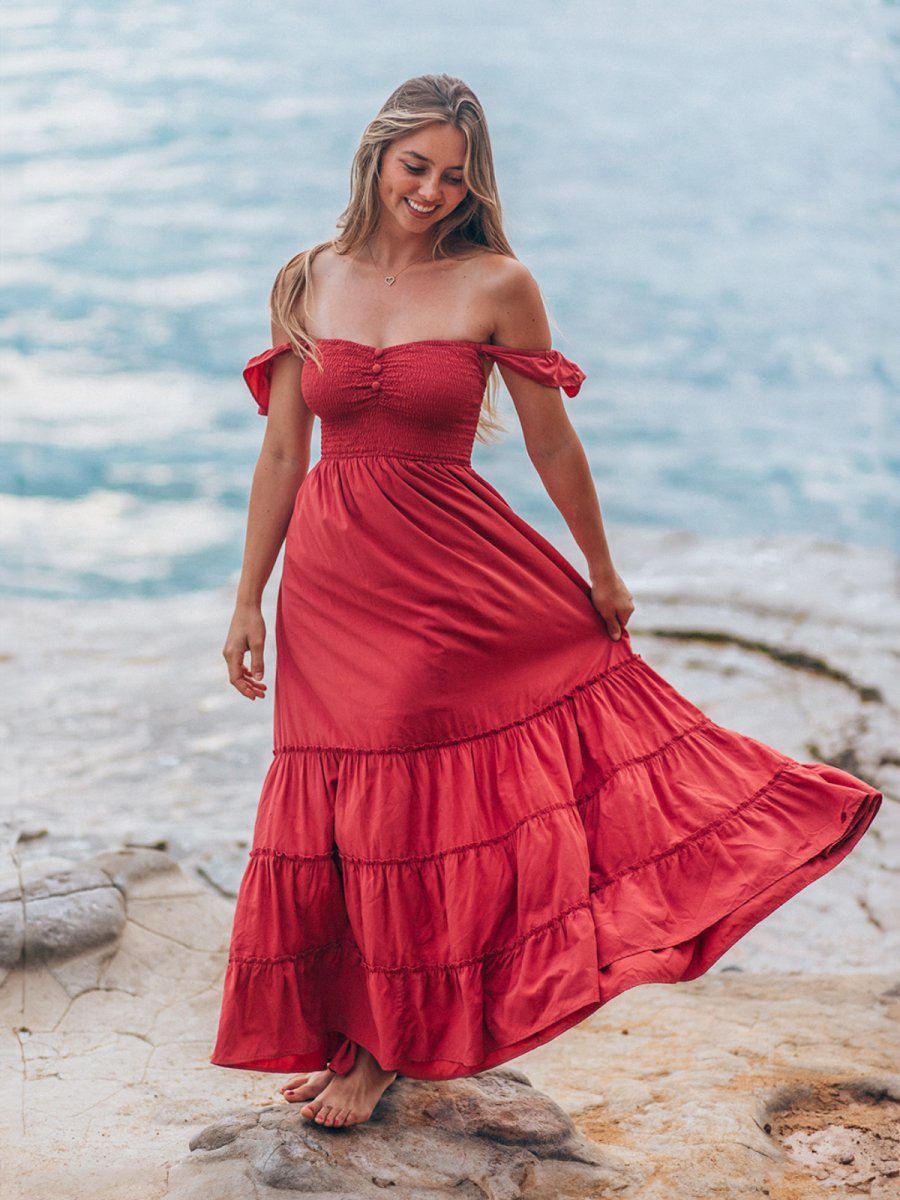 Red maxi dress with pockets Clearance