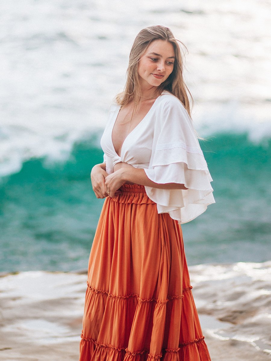 Matilda Wrap Top - XS - White - Bohemian Chic Women's Fashion by Cocopiña