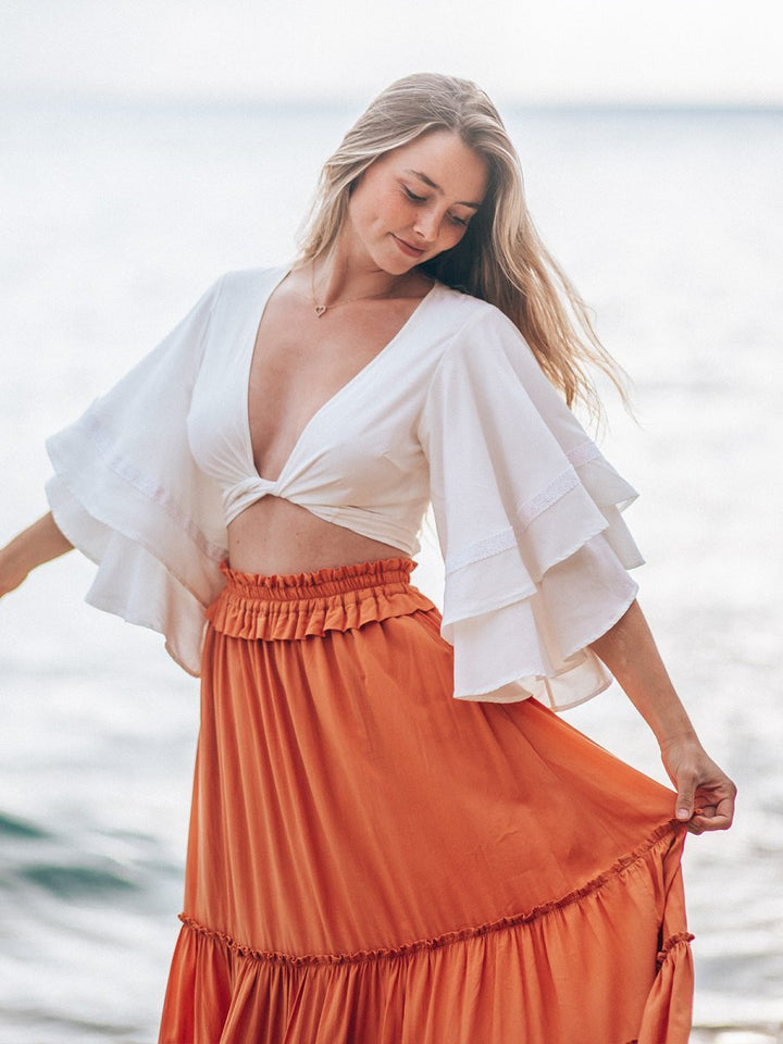 Matilda Wrap Top - S - White - Bohemian Chic Women's Fashion by Cocopiña