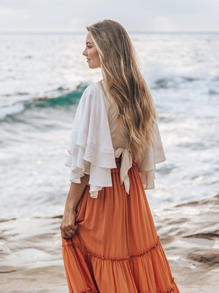 Matilda Wrap Top - M - White - Bohemian Chic Women's Fashion by Cocopiña