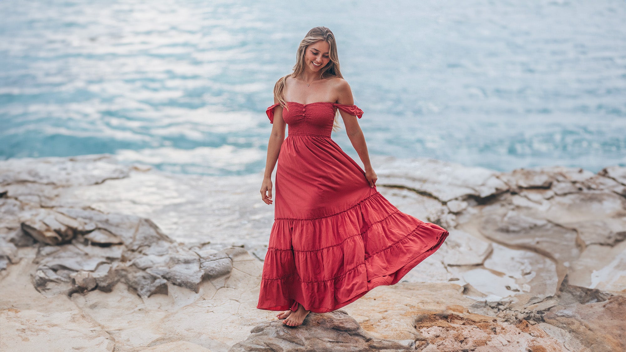 Belle Maxi Dress in Dusty Red | Boho Chic Dresses with Pockets by Cocopiña