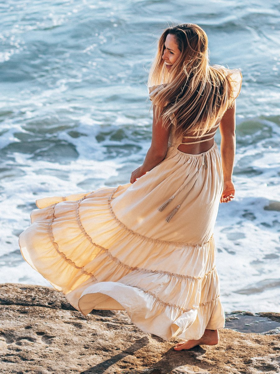 Belle Maxi Dress in Sand | Boho Chic Dresses with Pockets by Cocopiña