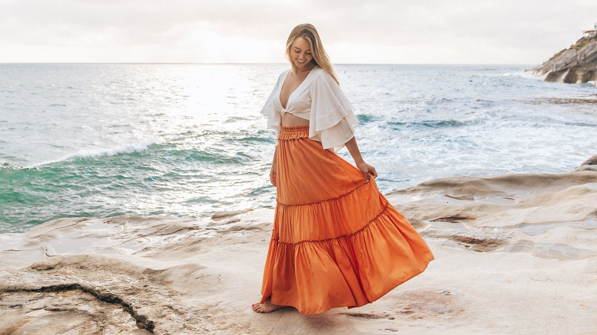 Boho shop orange skirt