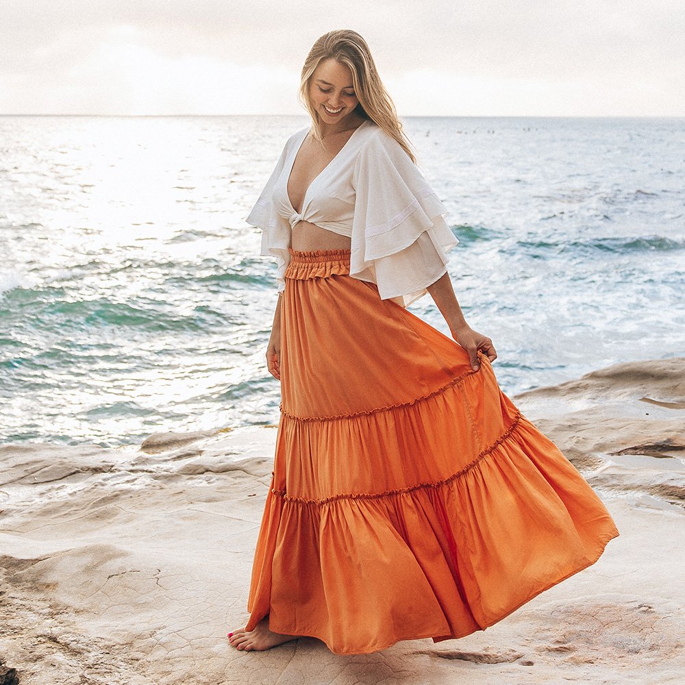 Red orange maxi skirt Clearance