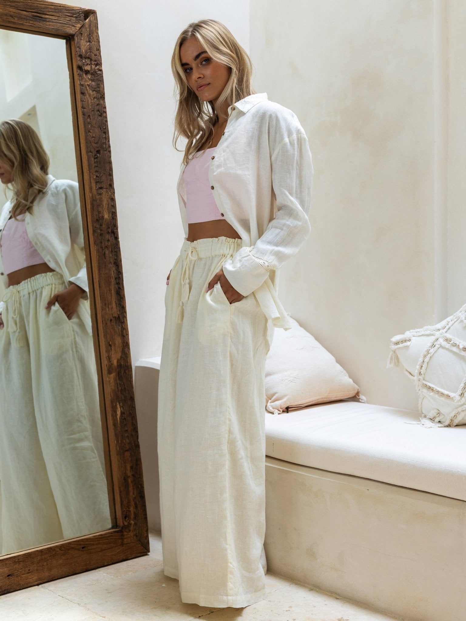 Catalina Linen Pants — Wide-Leg, 100% Mid-Weight Linen — Cocopiña