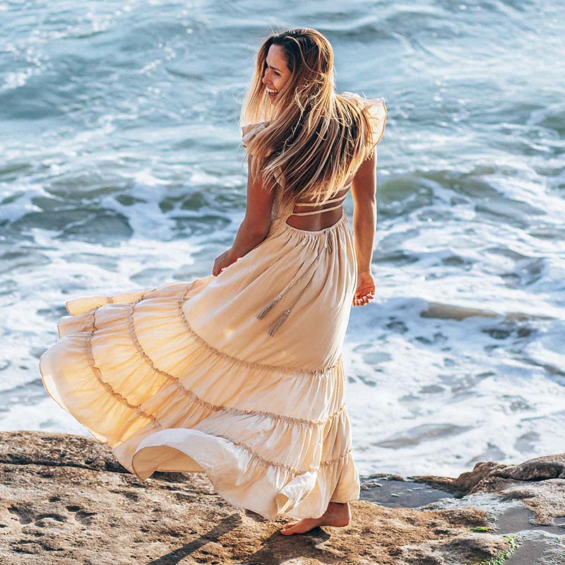 Belle Maxi Dress in Sand | Boho Chic Dresses with Pockets by Cocopiña