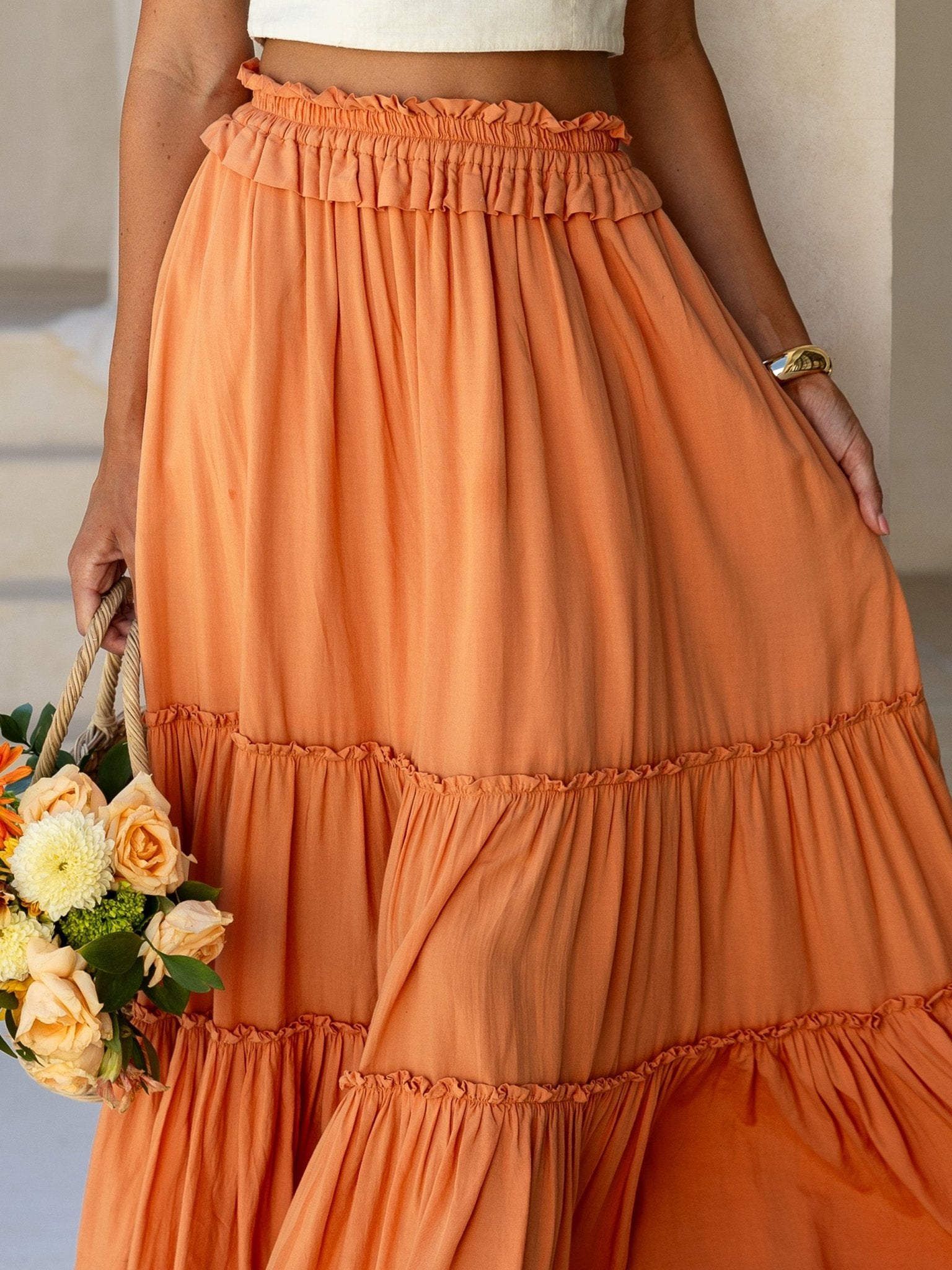 Tera Maxi Skirt — Tiered, Hidden Pockets — Cocopiña