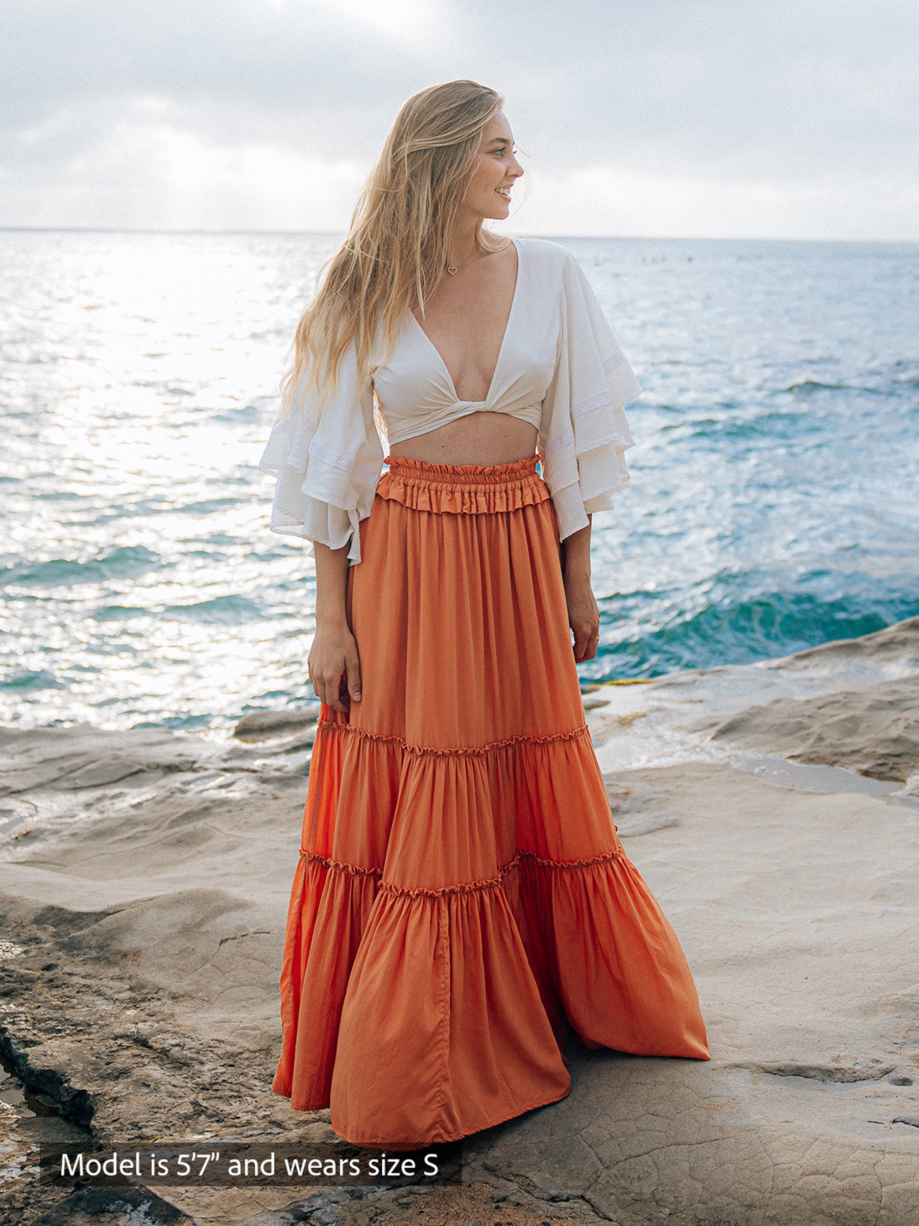 【PORTERNA】Hemp slit long skirt LYANER Women's High Waist Stretchy Rib Knit Split Slit Hem