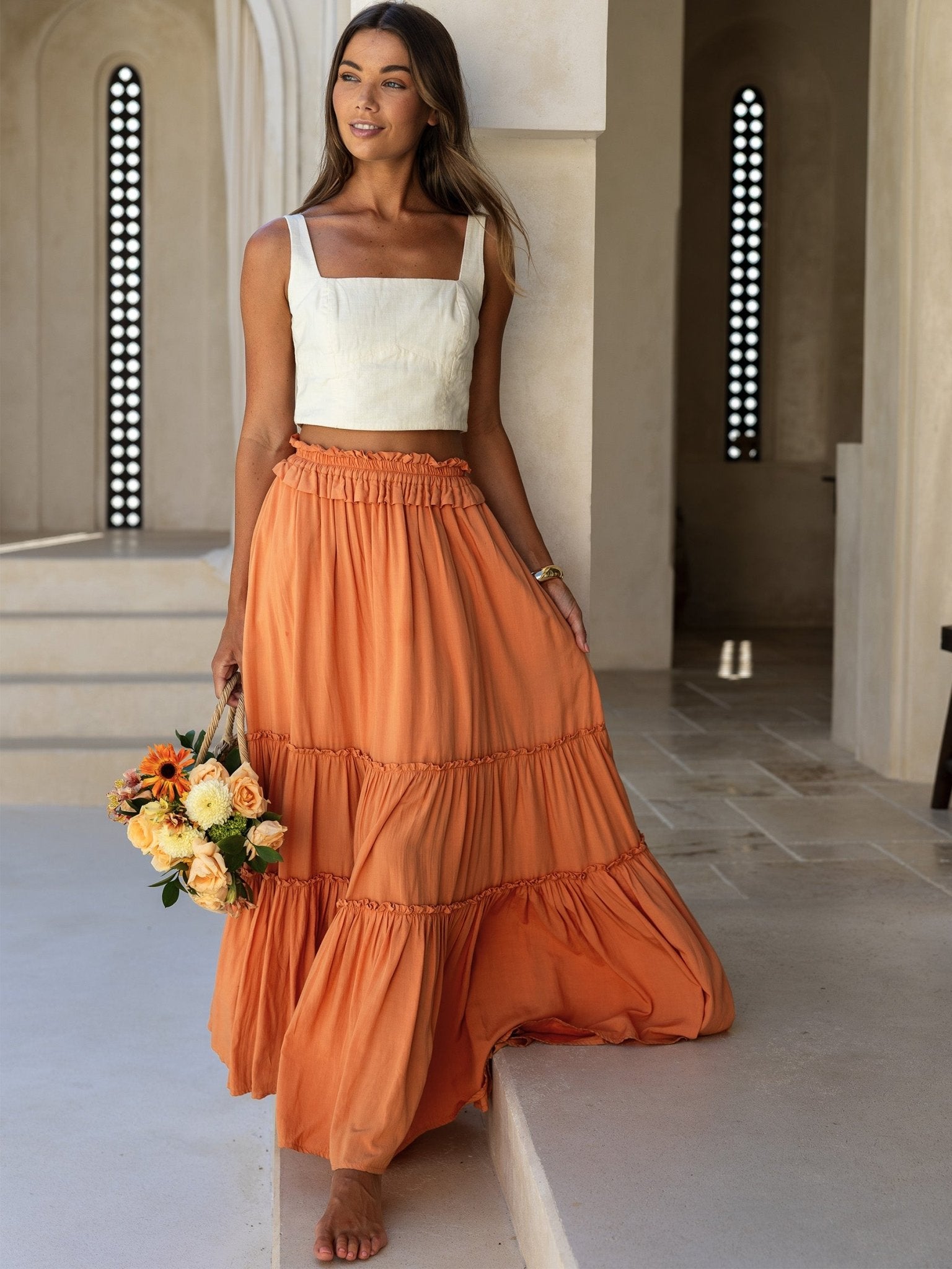 Tera Maxi Skirt — Tiered, Hidden Pockets — Cocopiña