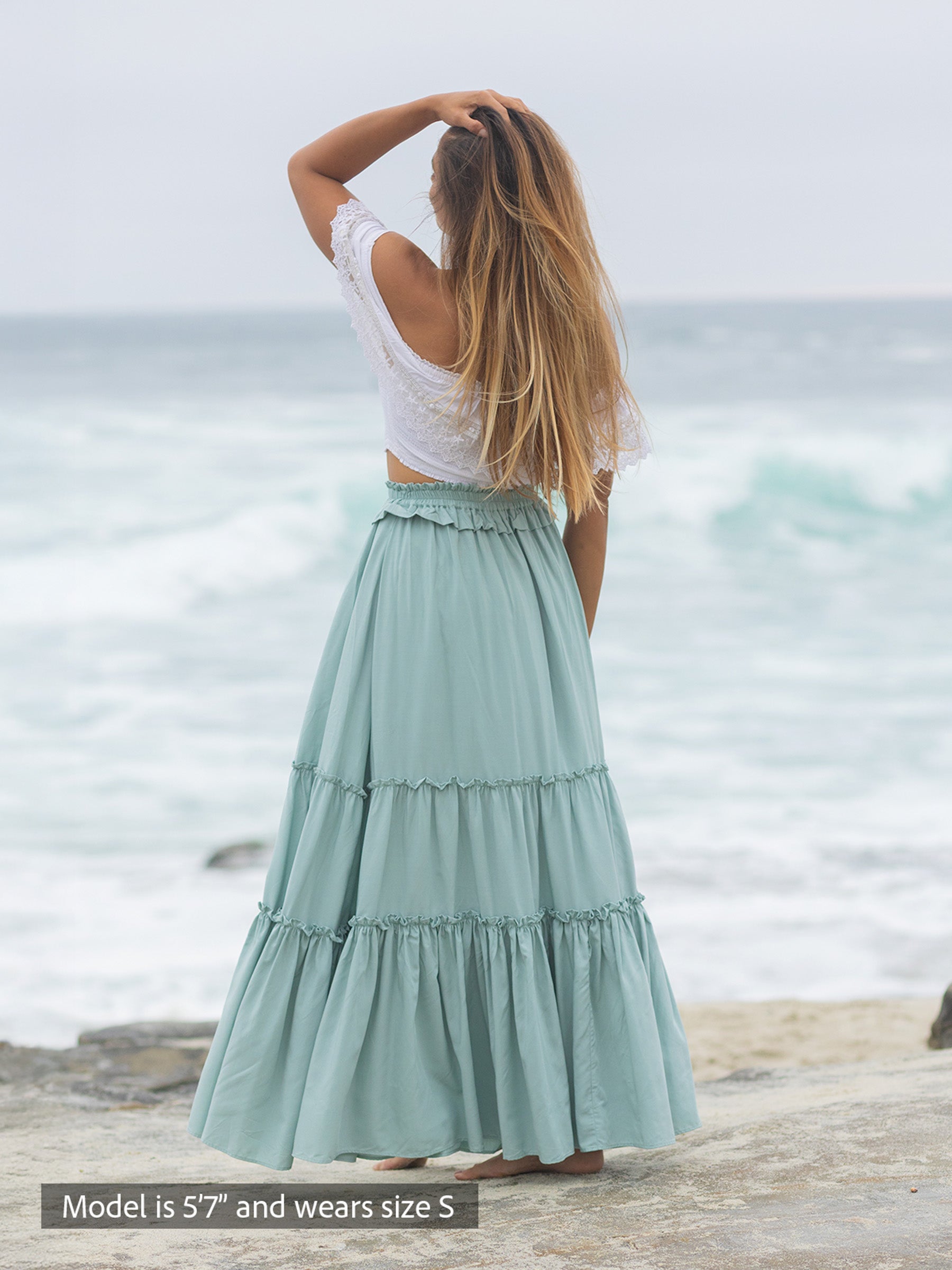 韓国商品/TREEMINGBIRD Drape Long Skirt SHOP - SKIRTS - TREEMINGBIRD