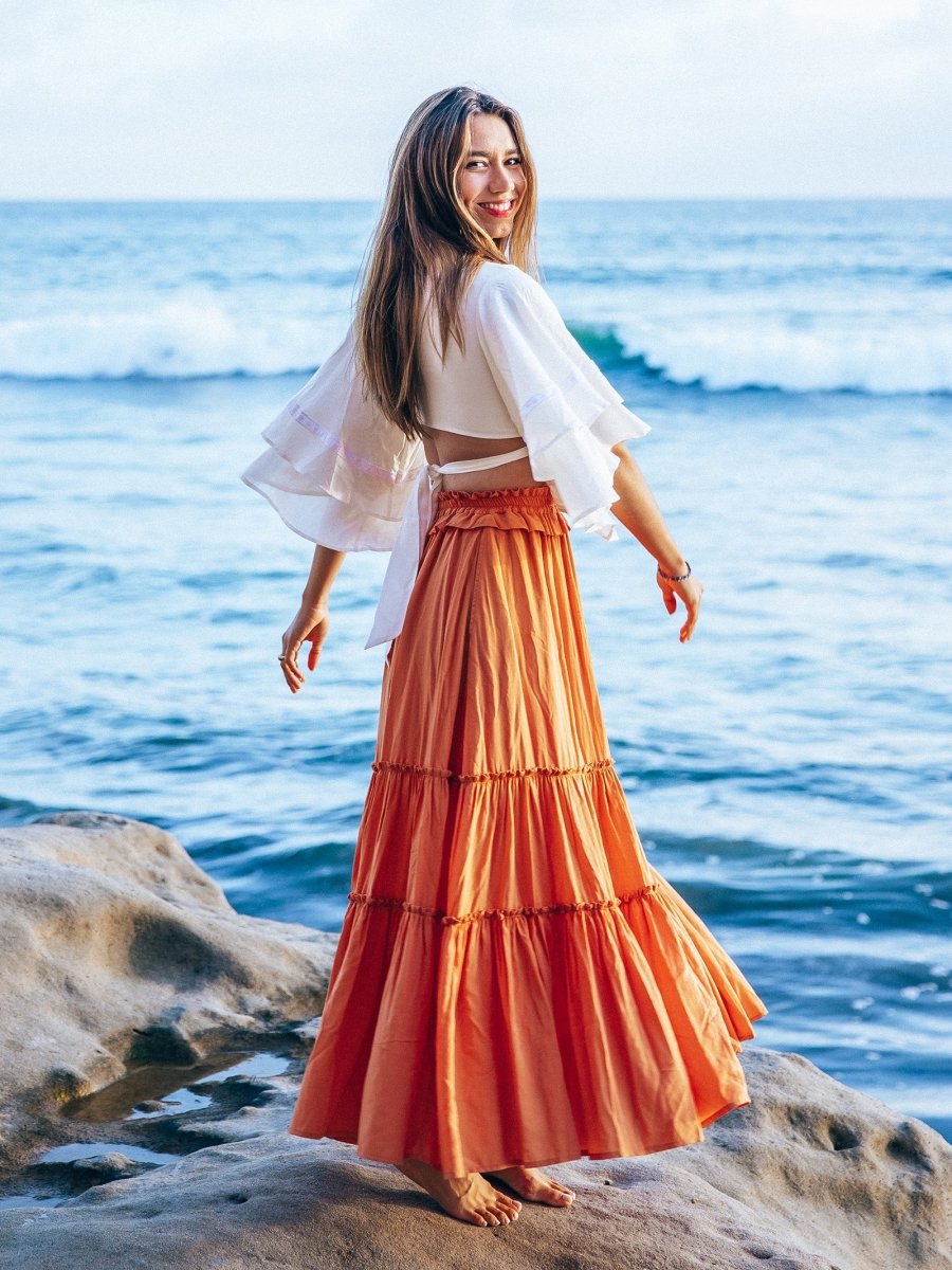 Red orange maxi skirt Clearance